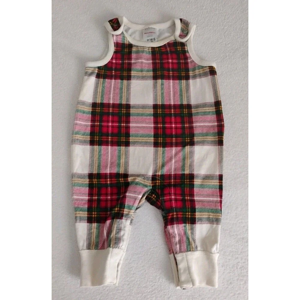 Hanna Andersson Knit Romper Unisex Plaid Sleeveless Holiday 3 6 MOS
